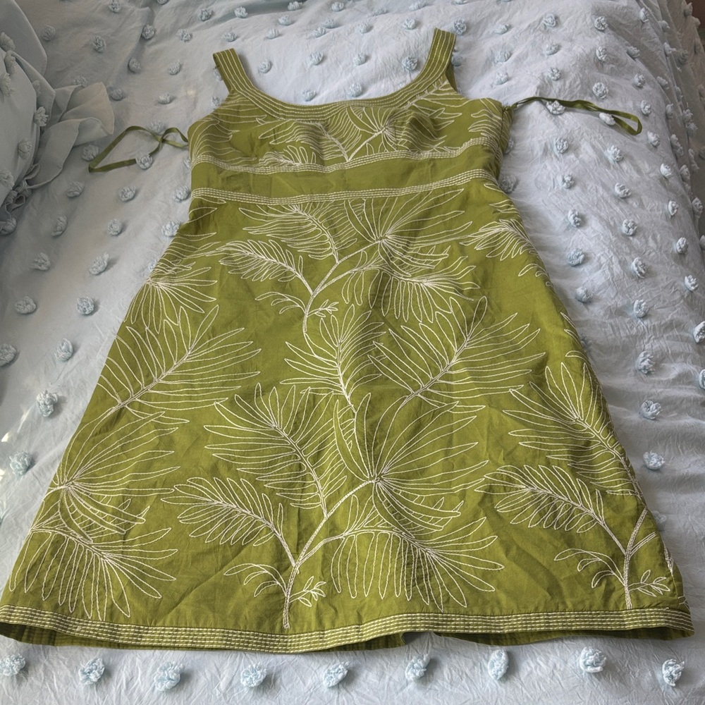 Ann Taylor Light Green Embroidered Dress with White Accents